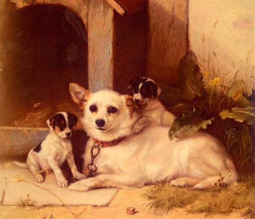 Painting Code#5316-Hunt, Walter(USA): Mother And Puppies Resting