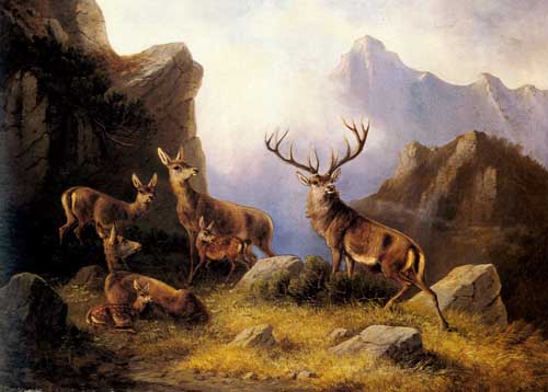 Painting Code#5384-Muller, Moritz(Germany): Deer in a Mountainous Landscape