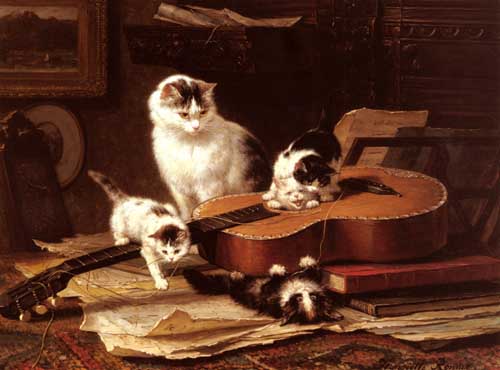 Painting Code#5410-Ronner-Knip, Henriette(Holland): Playing with the Guitar