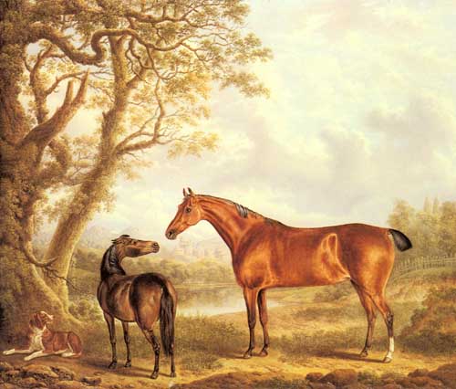 Painting Code#5423-Towne, Charles(UK): Hunters and a Spaniel in an Extensive Landscape