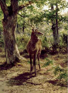 Painting Code#5428-Rosa Bonheur - Stag on Alert in Wooded Clearing