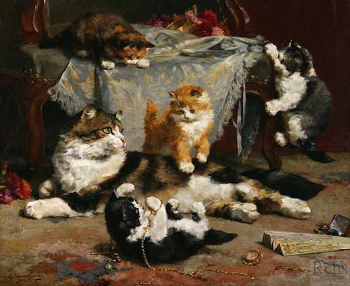 Painting Code#5455-Eycken, Charles van den(Belgium) - Kittens at Play