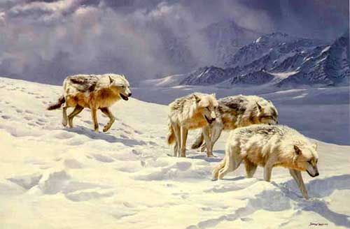 Painting Code#5579-Wolves Running in Winter Landscape