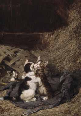 Painting Code#5592-Julius Adams - Kittens in the Hay