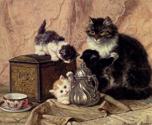 Painting Code#5651-Ronner-Knip, Henriette(Holland): Teatime For Kittens
