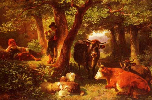 Painting Code#5661-Voltz, Friedrich Johann(Gemany): Forest scene with cows

