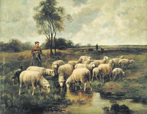 Painting Code#5668-Cornelius Van Leemputten(Belgium): Tending the Herd