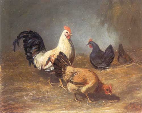 Painting Code#5686-Arthur Fizwilliam Tait - Poultry Feeding, Chickens 