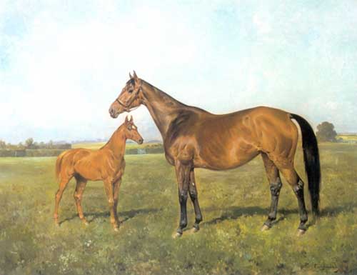 Painting Code#5708-Franz Reichmann - A Mare and Foal in a Landscape