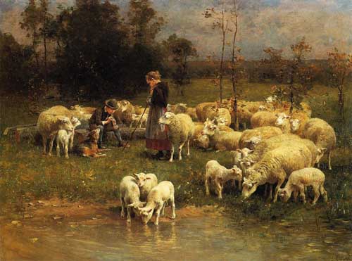 Painting Code#5721-Charles-emile Jacque - Guarding the Flock