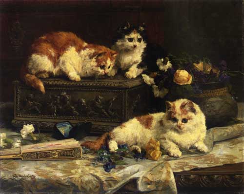 Painting Code#5724-Charles van den Eycken - The Three Kittens