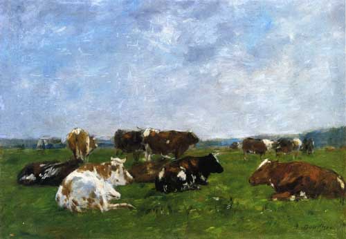 Painting Code#5743-Eugene-Louis Boudin - Cows in a Pasture