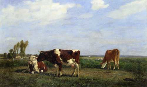 Painting Code#5745-Eugene-Louis Boudin - The Cows in a Meadow