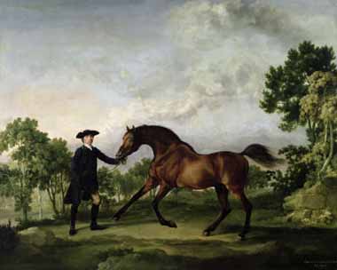 Painting Code#5757-George Stubbs - The Duke of Ancaster&#039;s Bay Stallion Blank, Held by a Groom