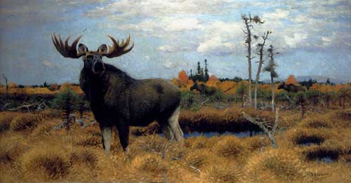 Painting Code#5794-Wilhelm Kuhnert - Elks In A Marsh Landscape