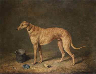 Painting Code#5832-Henry Alken - A Deerhound in a Stable Interior
