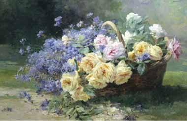 Painting Code#6001-Albert Lavault - Basket of Flowers
