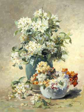 Painting Code#6005-Edmond Coppenolle - Vase of Spring Blossom