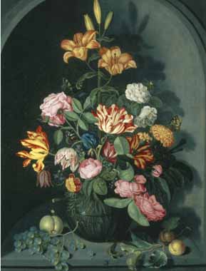 Painting Code#6017-Johannes Bosschaert - Still Life of Flowers in an Alcove