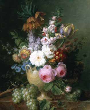Painting Code#6033-Cornelis Spaendonck - Rich Still Life of Summer Flowers