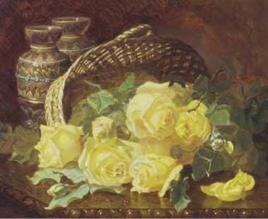 Painting Code#6054-Stannard, Eloise Harriet - Basket of Yellow Roses
