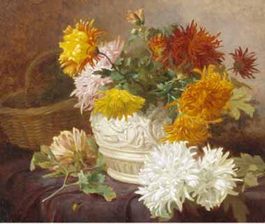 Painting Code#6055-Stannard, Eloise Harriet - Still Life of Chrysanthemums