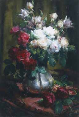 Painting Code#6057-Frans Mortelmans - Red and White Roses