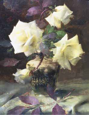 Painting Code#6060-Frans Mortelmans - Study of White Roses