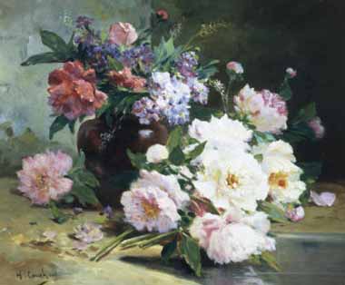 Painting Code#6068-Eugene Henri Cauchois - Still Life of Beautiful Flowers