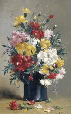 Painting Code#6069-Eugene Henri Cauchois - Still Life of Carnations