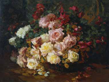 Painting Code#6077-Franz Arthur Bischoff - Mixed Bouquet of Roses