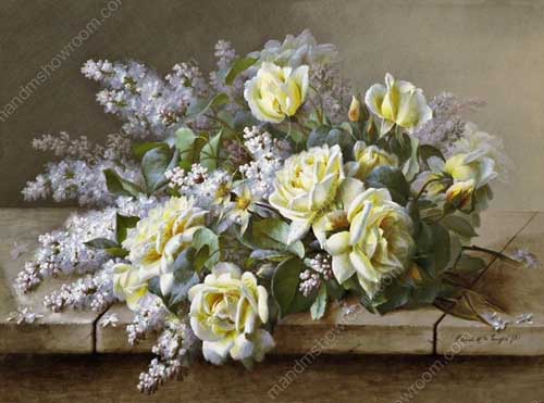 Painting Code#6099-Raoul De Longpre - A Still Life With Yellow Roses