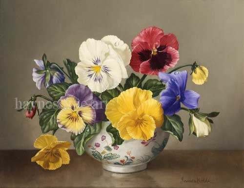 Painting Code#6111-James Noble - Pansies in a Chinese Bowl