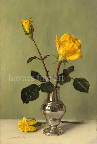 Painting Code#6115-James Noble - Yellow Roses in a Silver Castor
