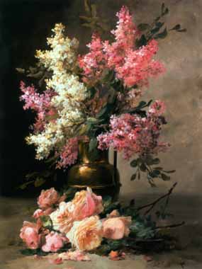 Painting Code#6123-Alfred Godchaux - Roses and Lilacs