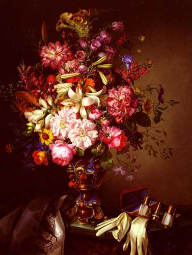 Painting Code#6127-Brunner, Leopold: Still Life With A Vase Of Flower And Opera Glasses 