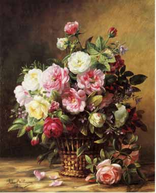 Painting Code#6129-Albert Williams - Old World Roses in a Basket