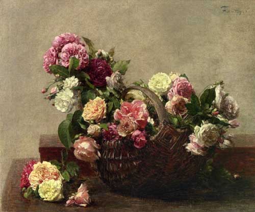 Painting Code#6137-Henri Fantin-Latour - Baske of Roses