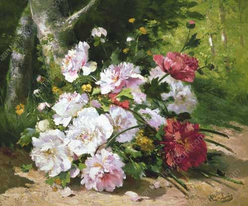 Painting Code#6141-Eugene Henri Cauchois -  A Still Life of Mixed Summer Flowers