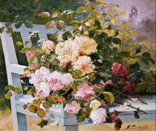 Painting Code#6144-Eugene Henri Cauchois - Romantic Roses