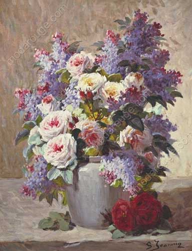 Painting Code#6148-Georges Jeannin - Nature Morte Aux Roses Et Lilas
