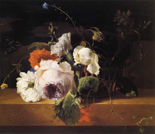 Painting Code#6153-Arthur Chaplin - Roses, Carnations, and Assorted Wildflowers in a Basket 