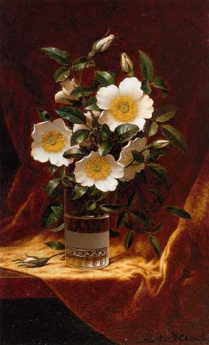 Painting Code#6213-Martin Johnson Heade - Cherokee Roses in a Glass 
