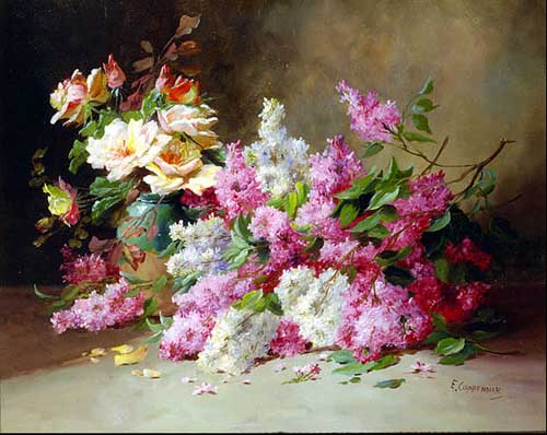 Painting Code#6220-Edmond van Coppenolle: Lilacs &amp; Roses

