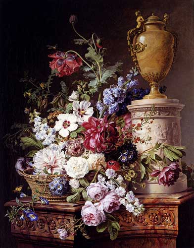 Painting Code#6234-Gerard Van Spaendonck - Still Life of Flowers in A Basket