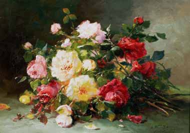 Painting Code#6244-Eugene Henri Cauchois - A Bouquet of Roses