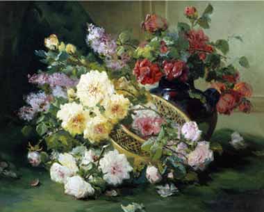 Painting Code#6251-Eugene Henri Cauchois - Romantic Flowers