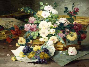 Painting Code#6253-Eugene Henri Cauchois - Roses from Nice