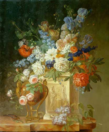 Painting Code#6270-Cornelius van Spaendonck: Flowers &amp; Greek Vase 