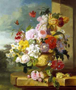 Painting Code#6280-John Wainwright - Rich Still Life of Flowers in a Vase